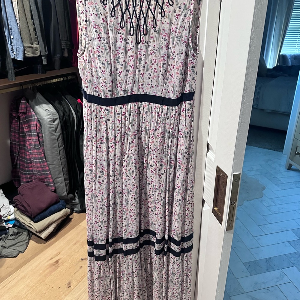 Tracy Reese x Anthro Maxi Sundress with Navy Floral Pattern